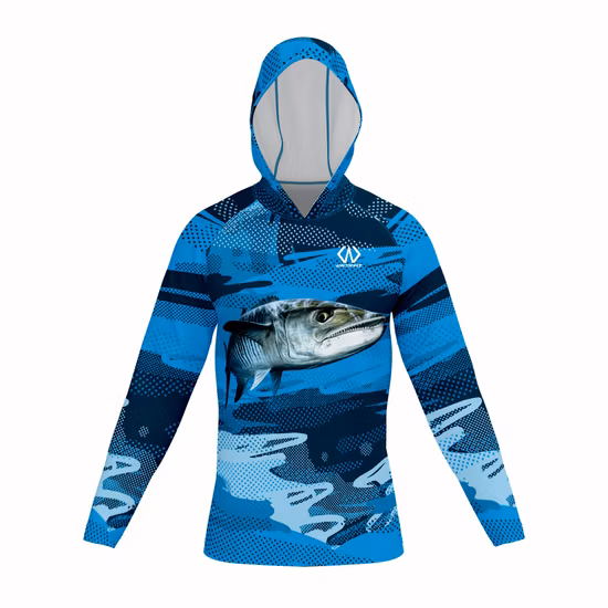 Camisa esportiva de sublimação personalizada para atividades ao ar livre masculina camisa de pesca de manga comprida com capuz